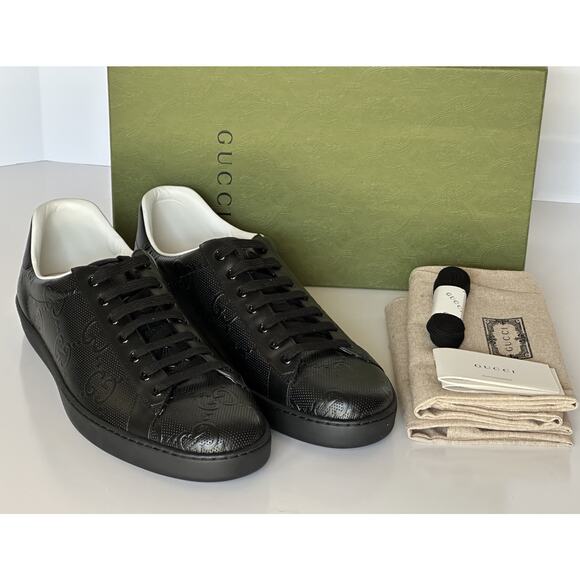 Gucci Men’s GG Embossed Leather Black Sneakers 15.5 US (15 Gucci) 625787 IT NIB - Picture 14 of 16